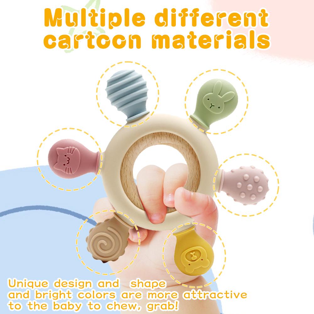 1pc Baby Silicone Teether Toy Rudder Shape Wooden Ring Teething Toys Infant Chewing Nursing Toy Newborn