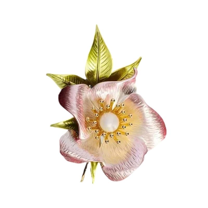Изысканная цветочная брошь Конструкция из сплава Элегантный аксессуар Расписная брошь-цветок для вечеринок, встреч, путешествий розовый