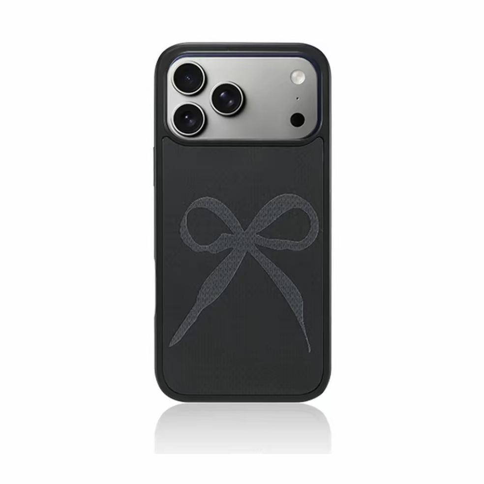 Ins Niche Retro Pattern Bow Is Suitable for Apple 17Promax Mobile Phone Case IP16 Matte PC15Pro Hard Case
