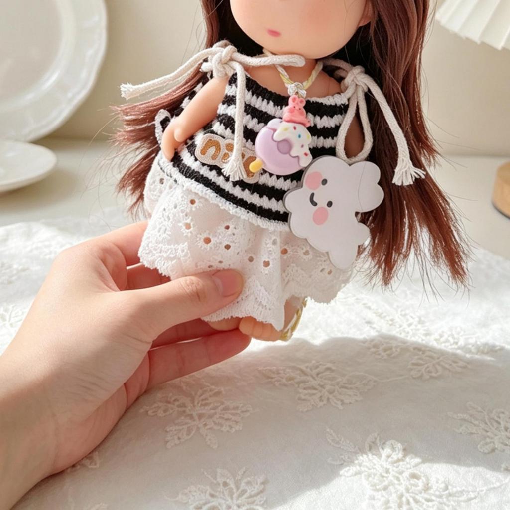 10cm doll Striped Camisole Set Tie Straps Lace Skirt Outfit Ruffled Hem Clothes