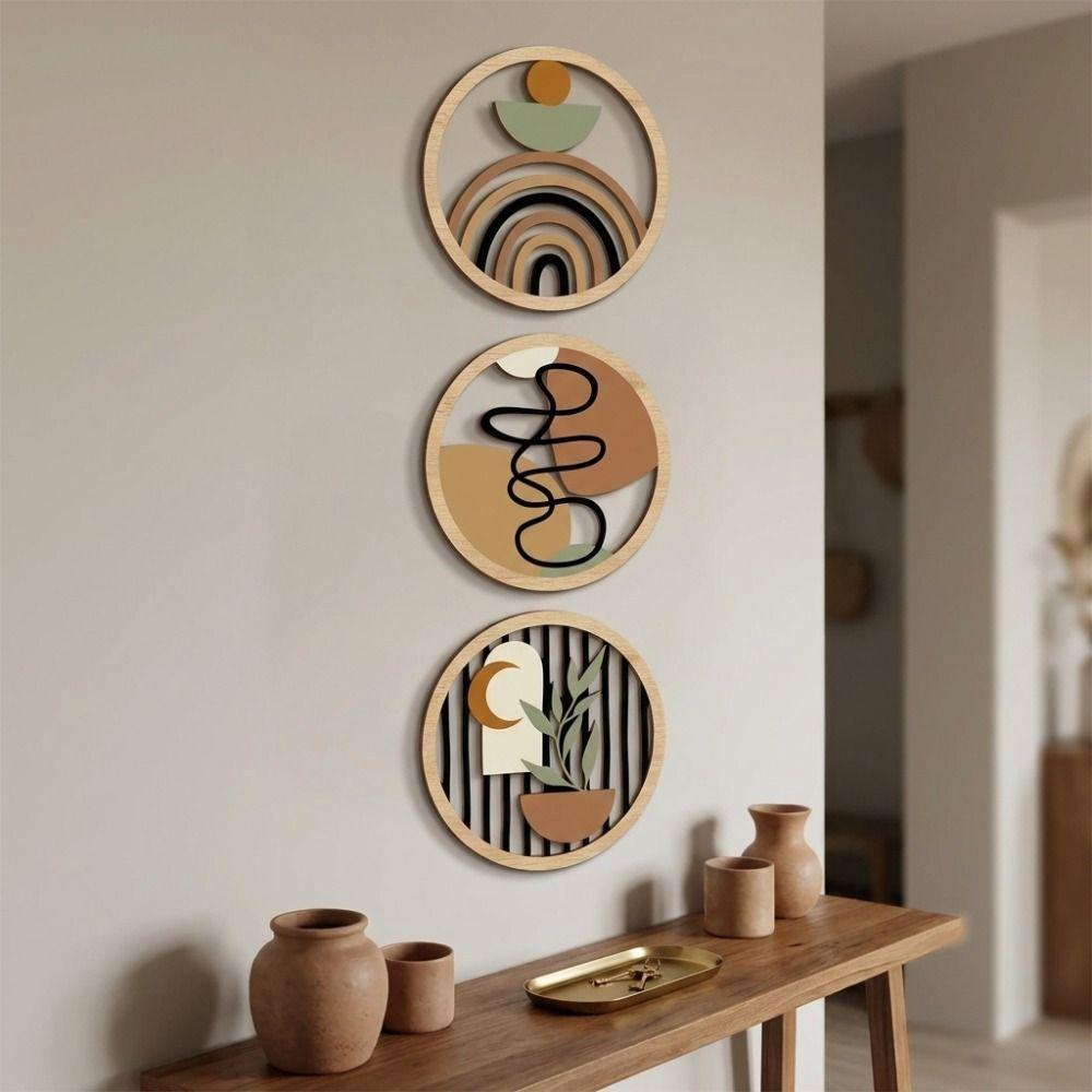 4pcs Round Shape Hanging Signs for Home Wooden Wall Decoration Bohemian Wall Art Set  Baby Room