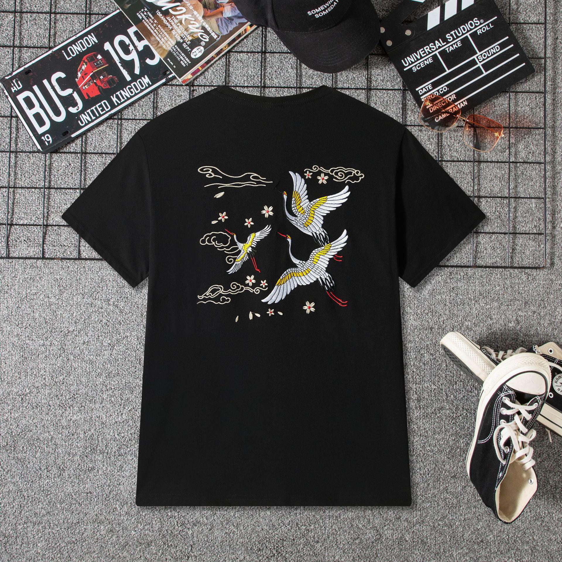 

Мужская летняя вышитая хлопковая футболка: Повседневный китайский стиль, короткий рукав, свободный крой XL