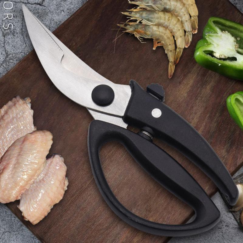 PP Handle Seafood Chicken Bone Cutting Tools Household Stainless Steel Blade Kitchen Scissors with Effort Saving Spring