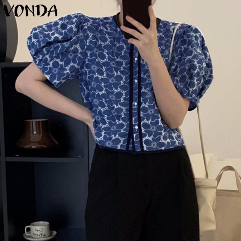 

VONDA Летние женские топы с короткими рукавами и принтом фонариков