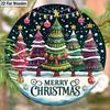 2D Flat 1pc Merry Christmas Logo Decorative Round Wooden Wall Decoration, Christmas Tree Pattern Wall Decoration Door Decoration, Suitable for Home