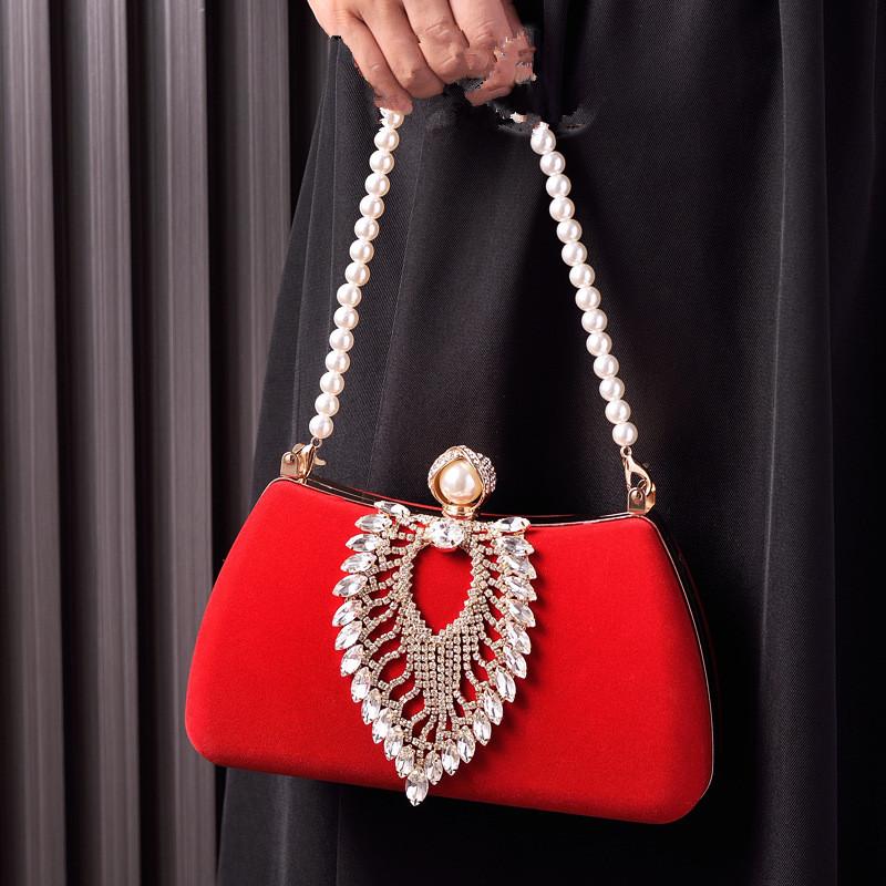 Luxury Design Female Evening Bag Retro Formal Occasion Diamond Velvet Handbag Wedding Party Mother's Purple Red Clutch Bags