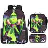 Green Hair Monster Grinch School Bag Campus 12345th and 6th Grade Backpack Lightweight Weight Loss Computer Bag Three-piece Set