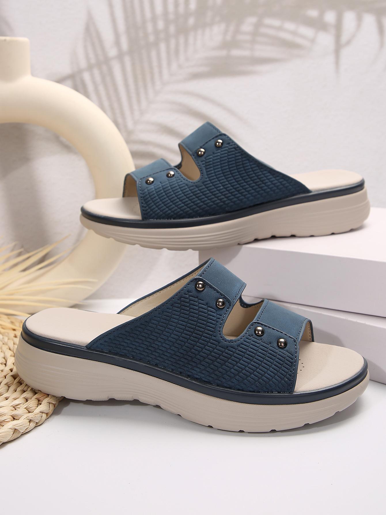 

Новая модная верхняя одежда, женские пляжные тапочки с плоским дном, верхняя одежда, толстый подошва, покатый каблук, износостойкие, классные тапочки для мам, женские 36 синий