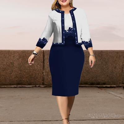 2024 Party Coat Dress Set Elegant Flower Print Round Neck Business Situation Women Garment