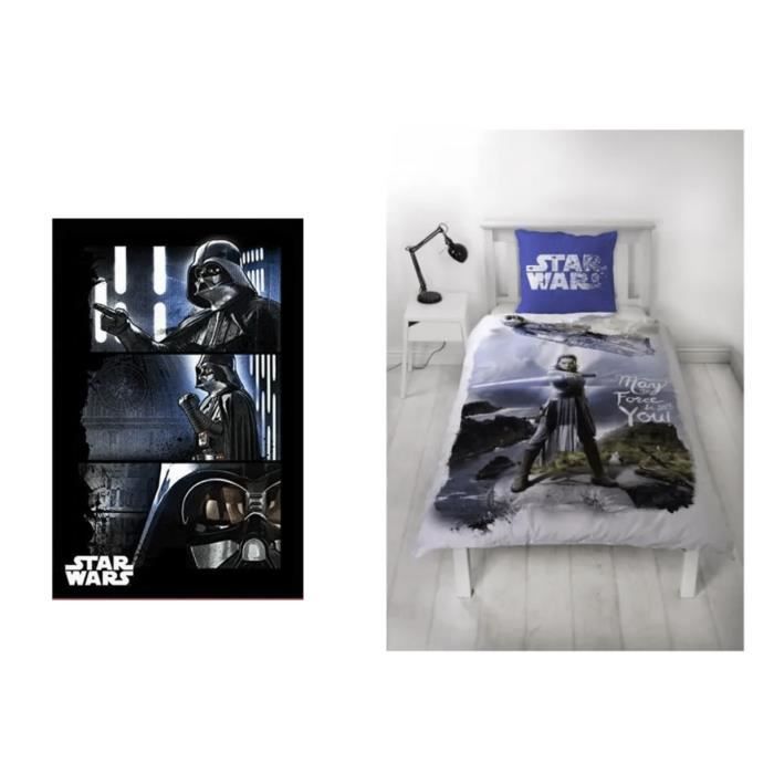 Ensemble parure de couette - Star Wars - 140 x 200 cm - 1 taie d'oreiller - Plaid 100 x 140 cm - 100% coton