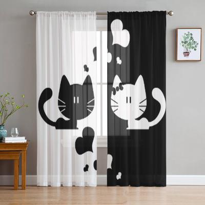 Cute Couple Of Kittens Romantic Tulle Curtains For Living Room Kitchen Window Drapes Home Decor Sheer Curtain For Kids Bedroom