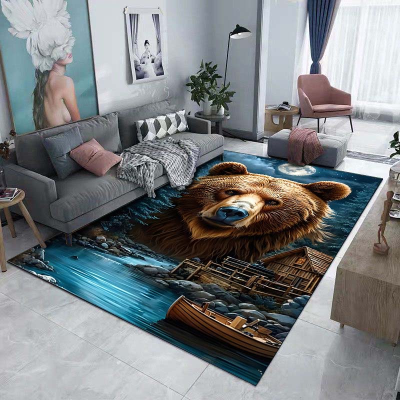 Forest Brown Bear Printed Carpet for Living Room Bedroom Bedside Bathroom Floor Mat Area Rugged Sofa Mat Home Decor for Gifts