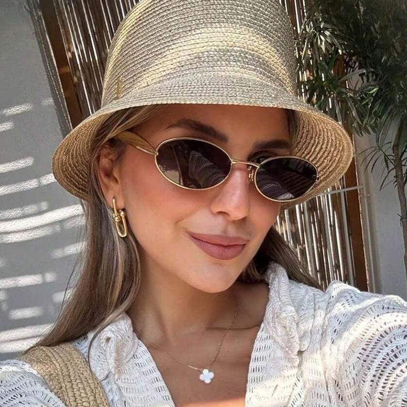 New Oval Sunglasses For Women Men Trendy Metal Frame Sun Glasses Classic Shades Uv400 Small Oval Black Sunglasses