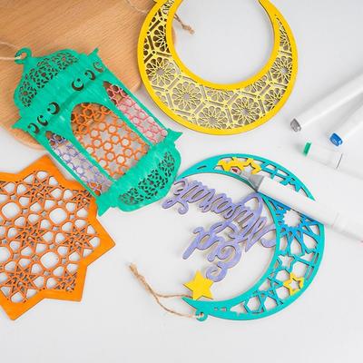Holzdekorationsanhänger, Winddekorationsanhänger, Urlaubsdekorationen, lasergeschnittene Holzspäne, DIY Home Ramadan Holzornament