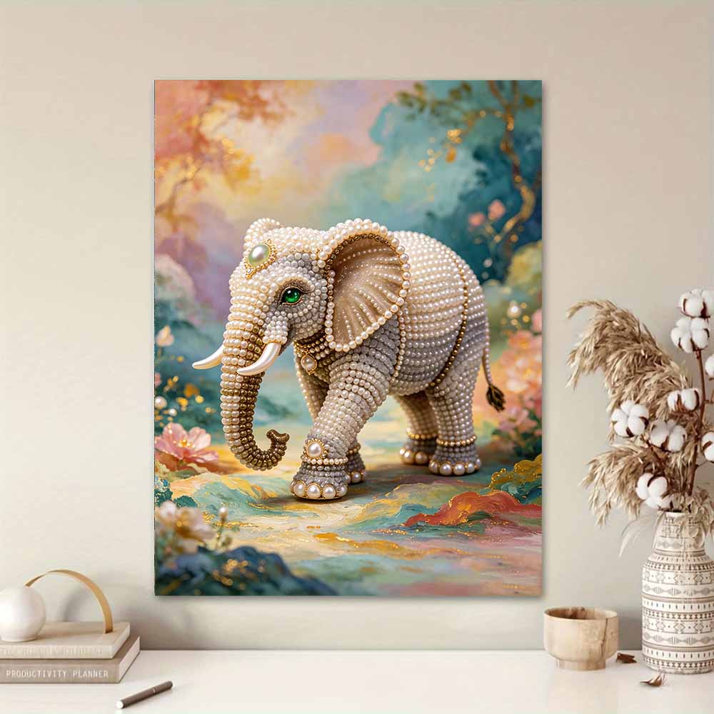 Pearl Painting DIY Kit Frameless Elephant Canvas Shiny Bead Art Creative Craft for Bedroom Living Room Decor