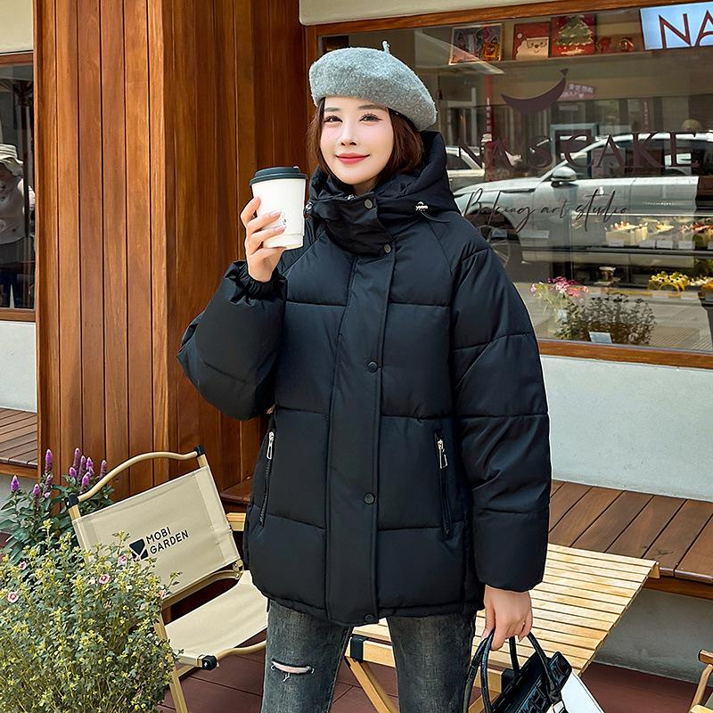 

Down cotton jacket women s 2025 new winter loose and thickened Korean version of short cotton jacket bread jacket jacket women XL чорний