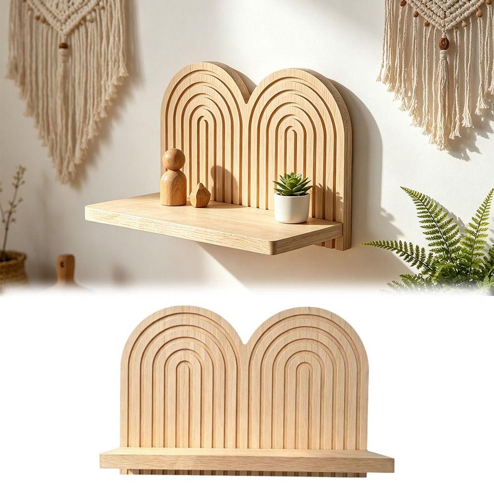 Floating Design Wall Mounted Shelves Multi-Layer Design Wooden Shelves Arched Wall Shelves Bedroom