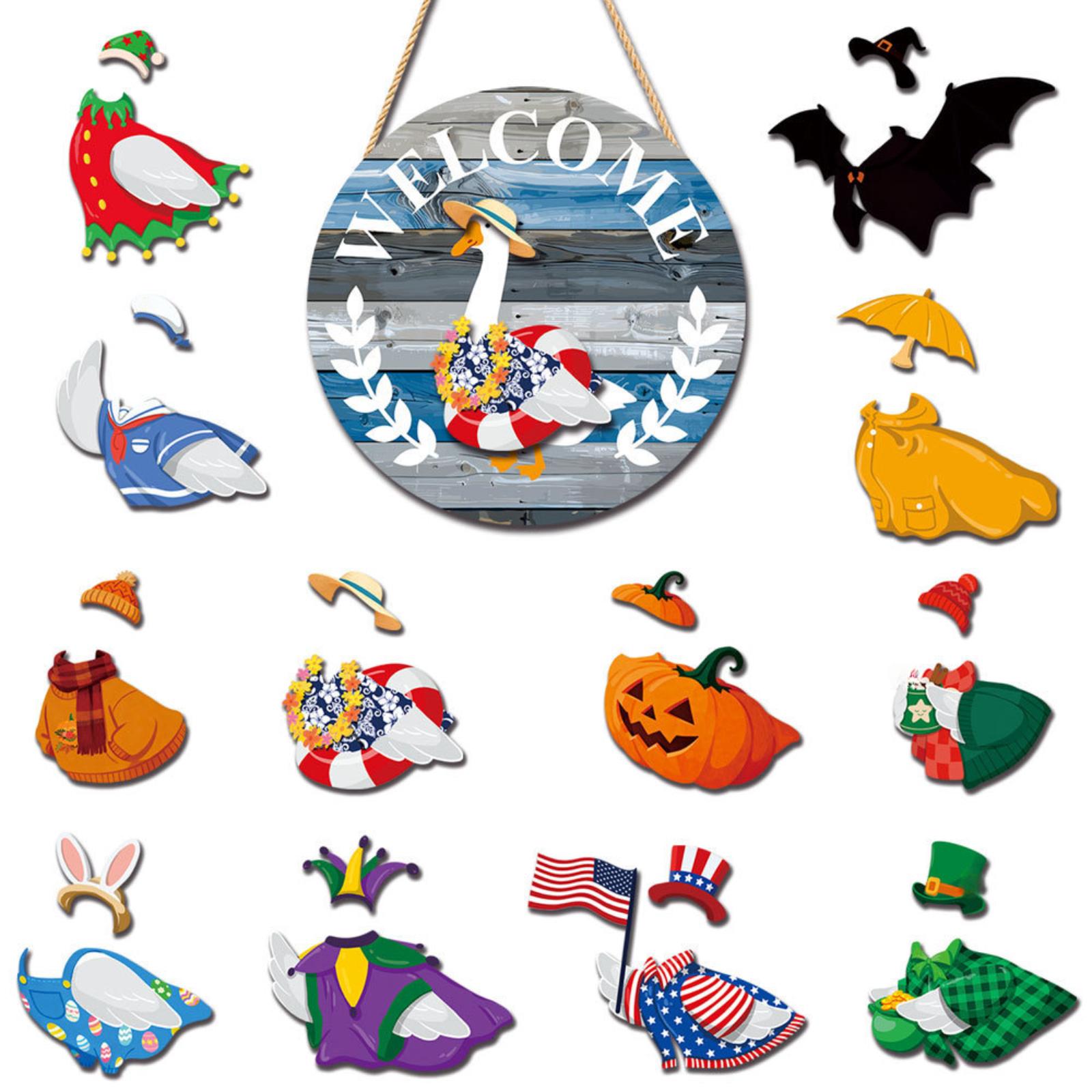 

Interchangeable Wooden Ornaments, Holiday And Seasonal Decorations, With Magnetic Parts, Replaceable Welcome Signs, Suitable For The Home. One Size
