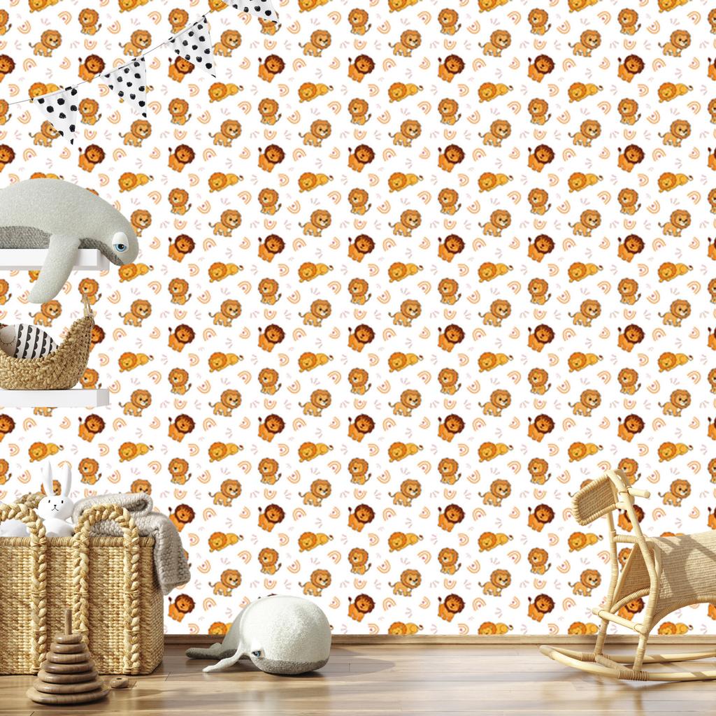 Lions Wallpaper White, Cream, Gold and Orange for Living Room and Bedroom 50x1000