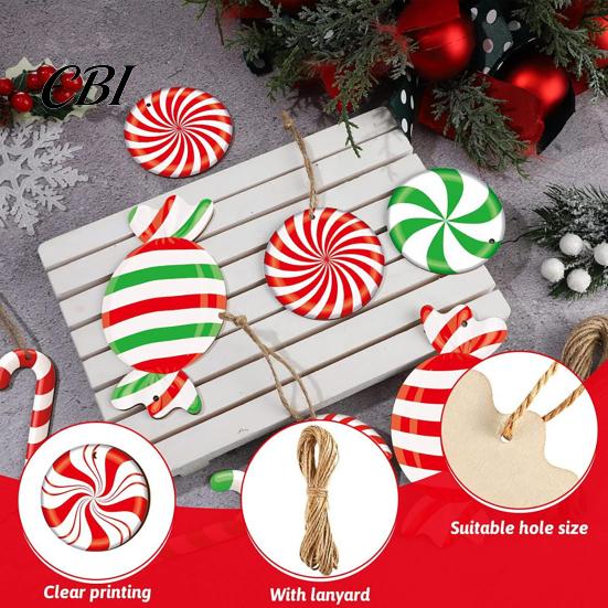 Christmas Photo Props 12/24/36Pcs Candy Cane Ornaments, Wooden Xmas Tree Decor with Red Green Rustic Striped Color, Holiday Hanging Decorations