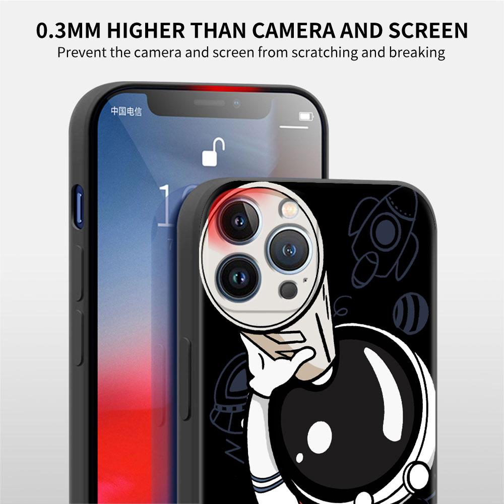 Urocze etui z astronautą dla Apple iPhone 14 11 13 12 Pro 7 XR X XS Max 8 Plus 6 6S 14Pro Czarne Miękkie Etui na Telefon