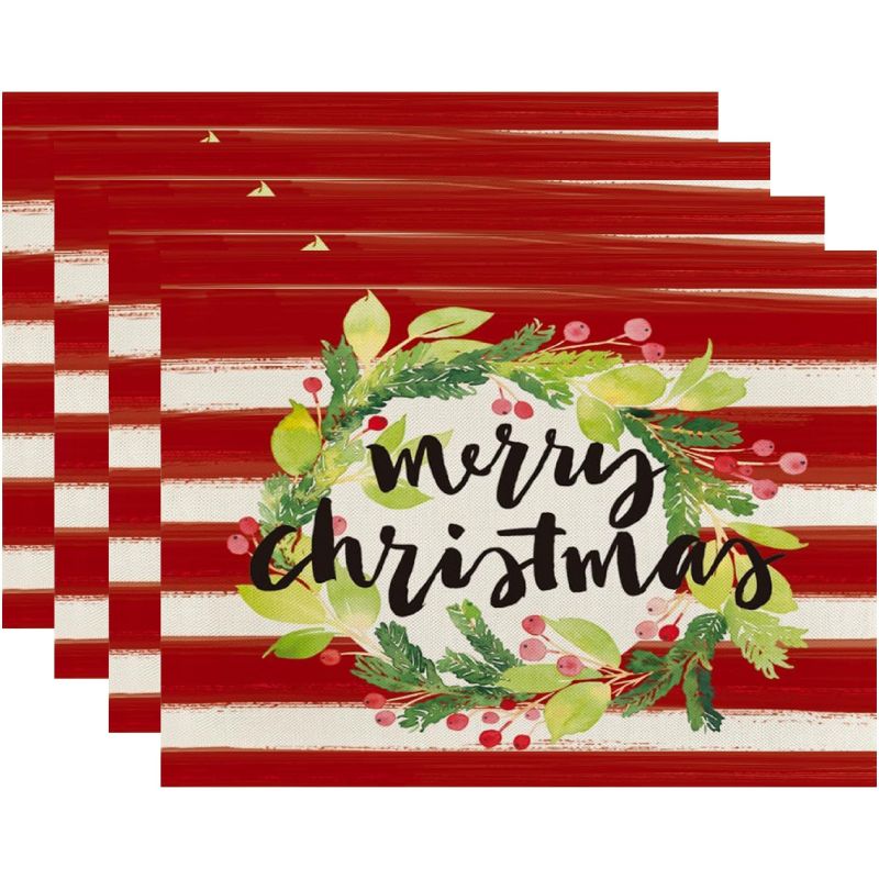 Buffalo Plaid Merry Christmas Placemats Heat Insulation Stain-Resistant Square Linen Table Mats for Dining Table Decoration