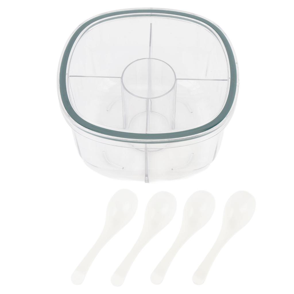 4 Compartments Seasoning Box Plastic Clear Sealed Kitchen Storage Containers with Lid for Home Cafes