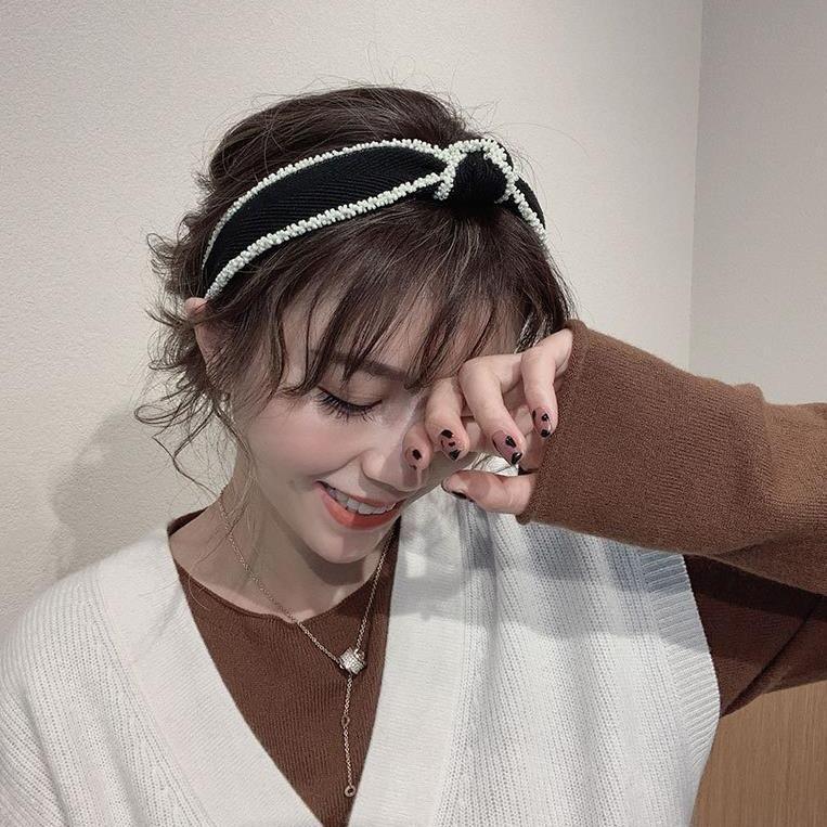New Style Pearl Women's Wide Black European-American -Style Pure Handmade Hairband Hair Accessories Simple Foreign Trade