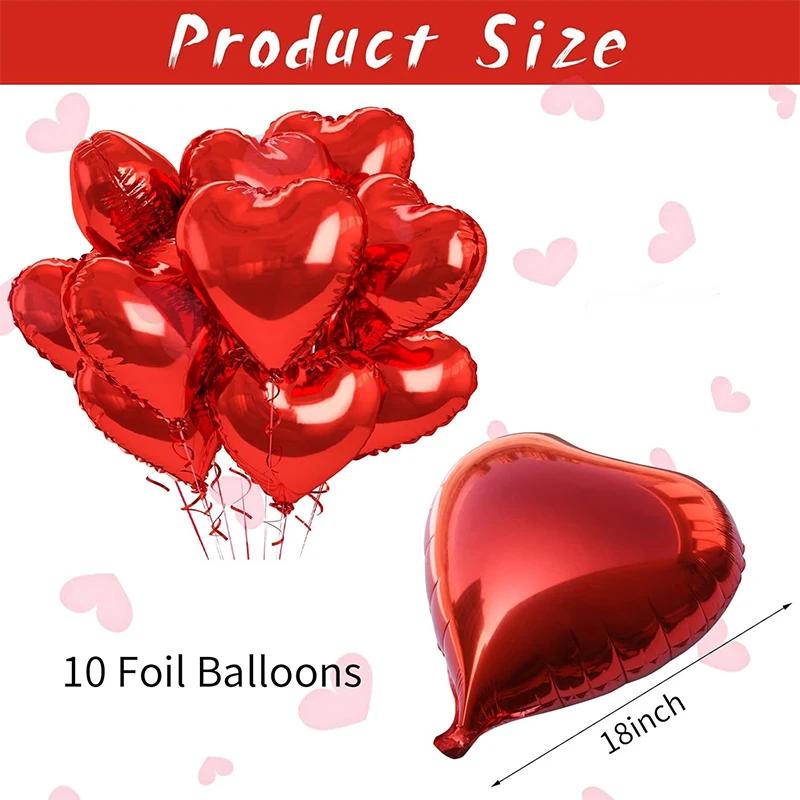 18-Inch Red Love Heart Star Foil Balloons Inflatable Helium Party Decor for Weddings Birthdays Celebrations 5 or 10 Pcs Set