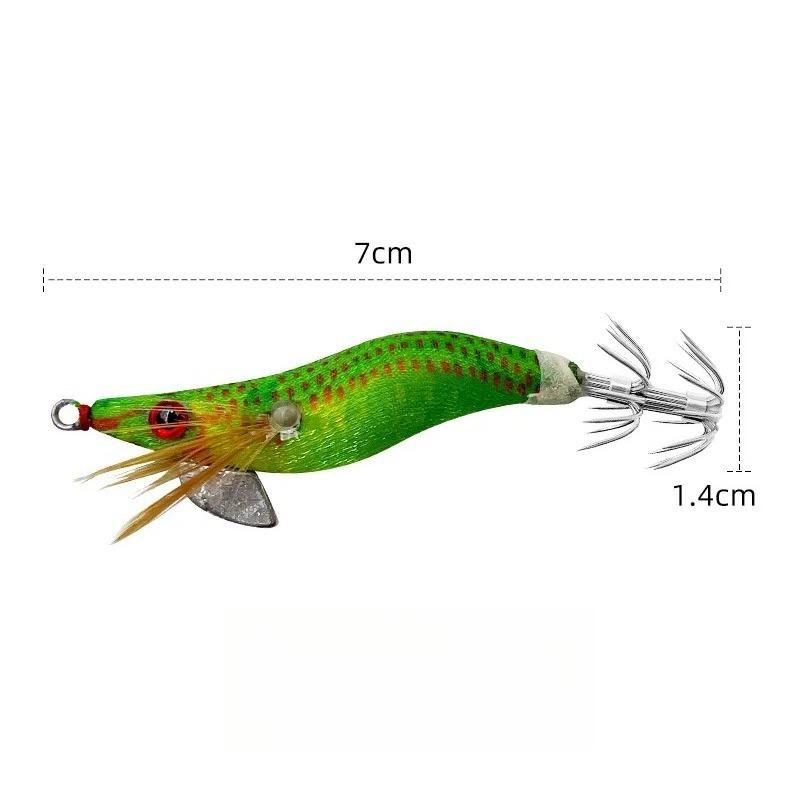 Glowing Wood Squid Jig Hook 1.5 Small Size with Weighted Beads for Cuttlefish Sea Fishing Simulation Shrimp Shape Lures