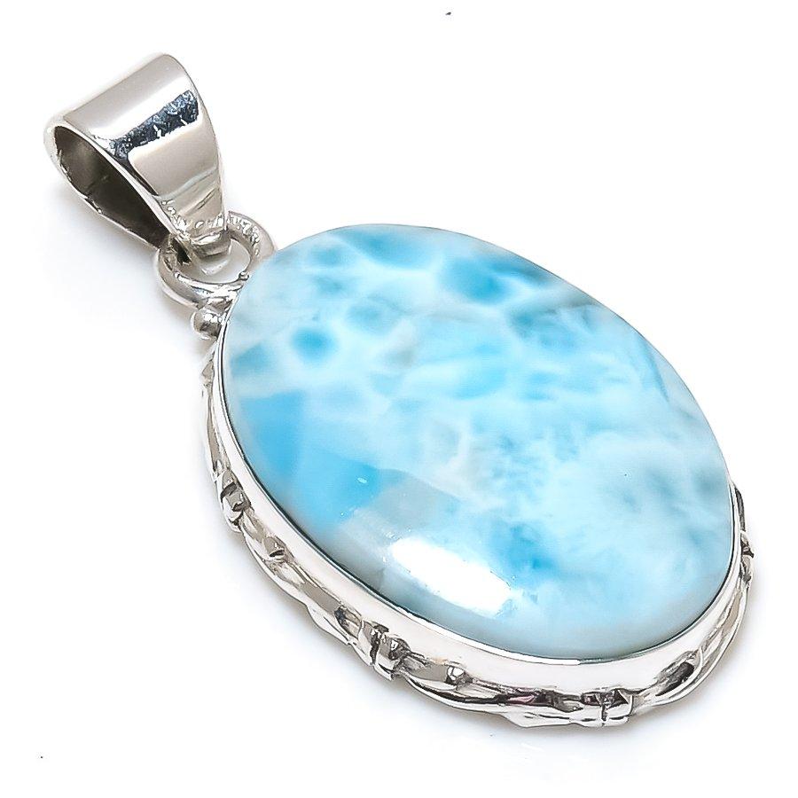 Natural Republic Larimar Gemstone 925 Solid Sterling Silver Pendant 1.50" u2P03