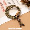 Multi-circle green sandalwood bracelet, men's and women's cultural play plate play bracelet, agate wooden Buddha beads stacked with accessories