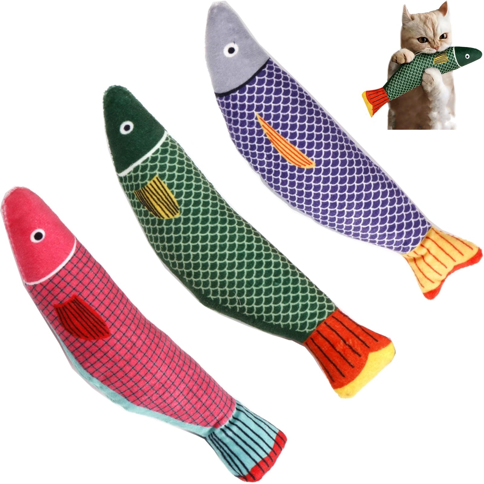 

Set of 3 Cat Toys, Plush Fish Toys for Cats, Chew Toys for Exercise, Catnip Chew Toys, Pet Supplies
