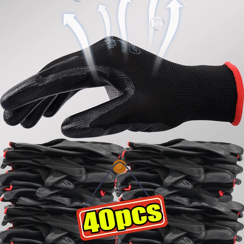 24PAIRS Nylon Safety Working Gloves Nitrile Coated Builders Excellent Grip Gardening Grip Industrial Protective Working Gloves
