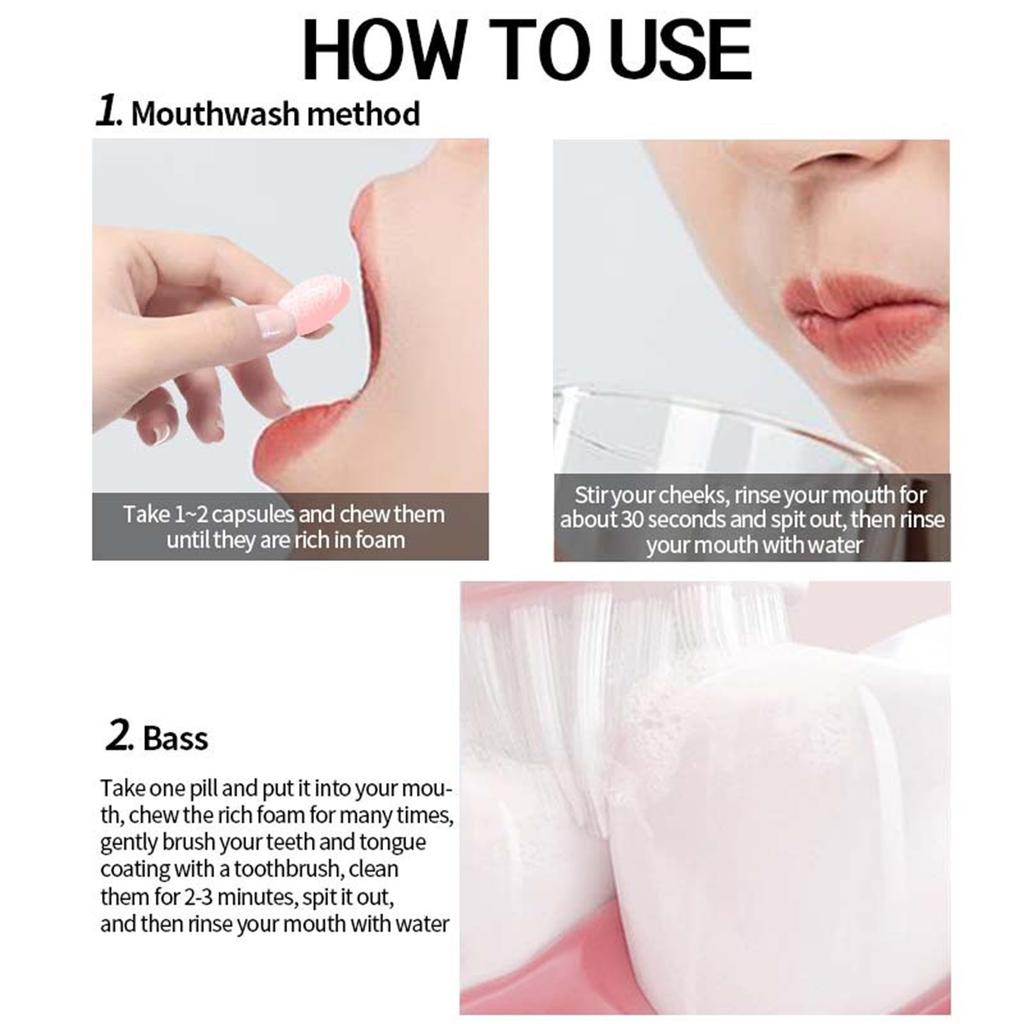 Tablete masticabile pentru apă de gură pentru curățare profundă și respirație proaspătă, apă de gură cu granule solide probiotice