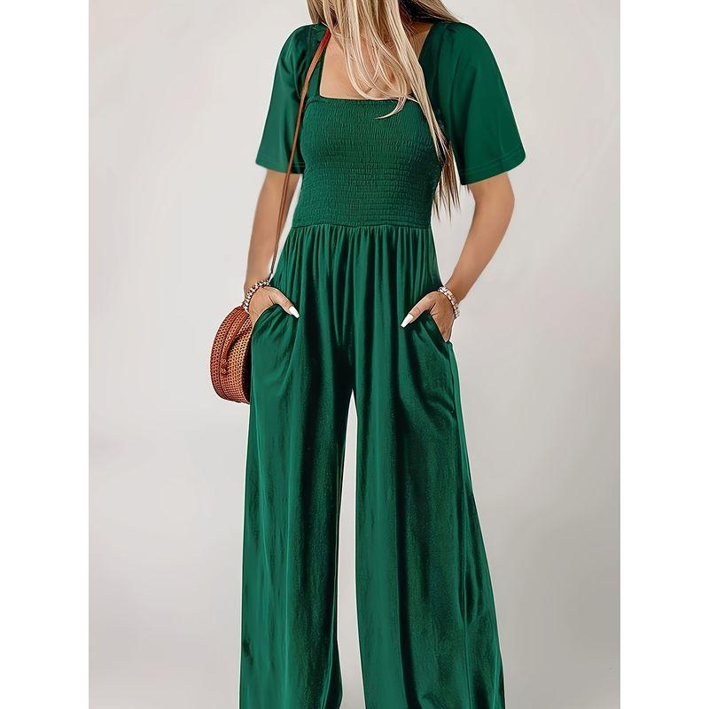 

Solid Color Collar Short Sleeve Jumpsuit Solid Color Polo Collar Short-Sleeved Jumpsuit Green XL