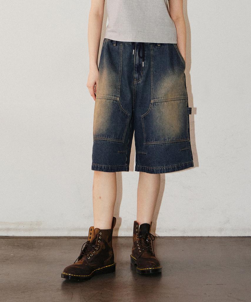 1993STUDIO Double Knee Carpenter Washed Denim Bermuda Pants_Blue