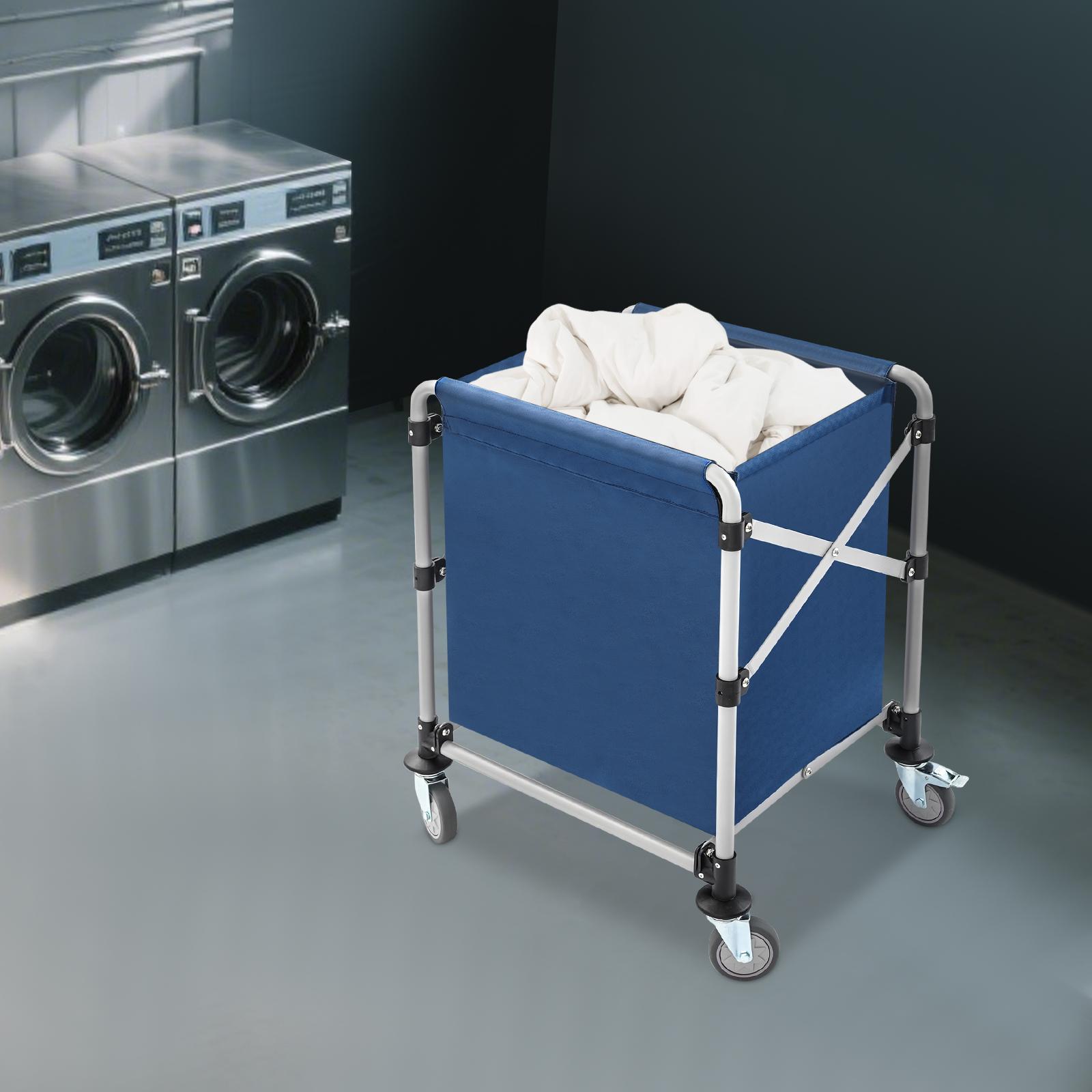 

Ultra-Durable Folding Laundry Cart with Wheels, 60x50x60cm Large Capacity, Steel Frame & Blue Mesh Bag, Holds 220lbs Heavy Load синий