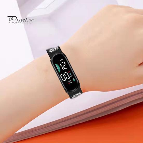 Children Digital Watch LED Cartoon Dog Print Adjustable Silicone Strap Clear Accurate Display Portable Students Unisex Wristwatch