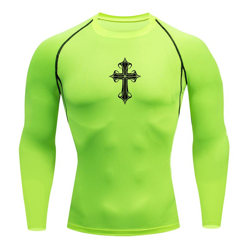 Cross Print Compression Shirts for Men Athletic Quick Dry Tshirt Tees Tops Gym Workout Running Rash Guard Baselayers Undershirts