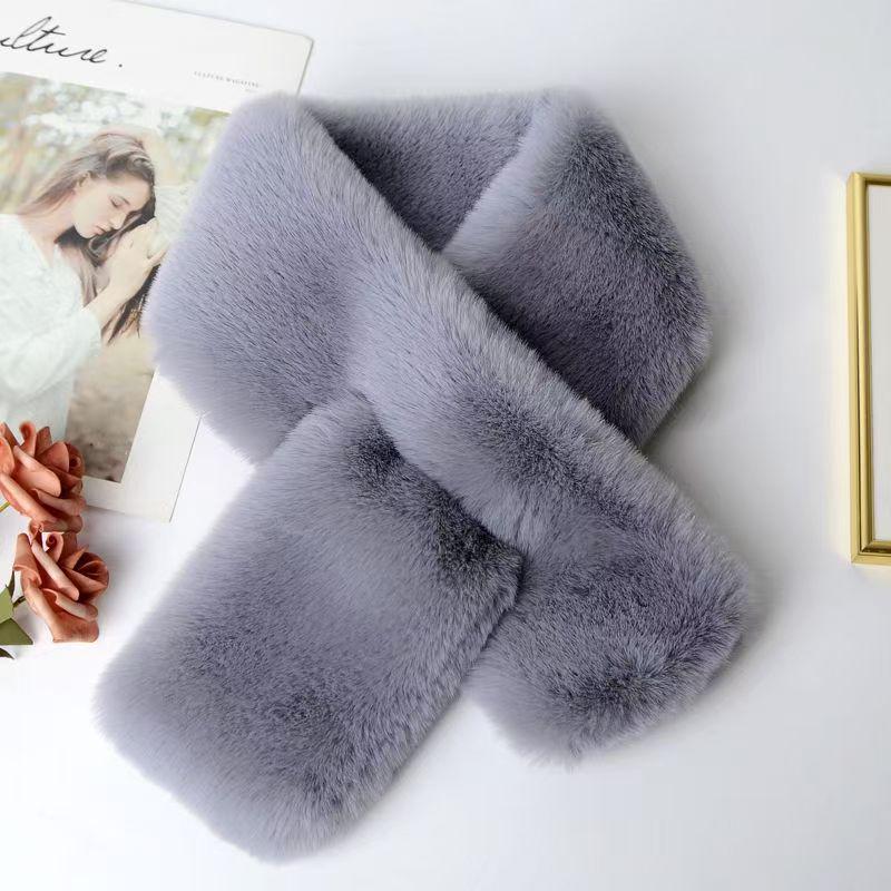 Imitation Rex Rabbit Fur Cross-Style Neck Warmer Scarf - Short, Thickened, Versatile Winter Collar