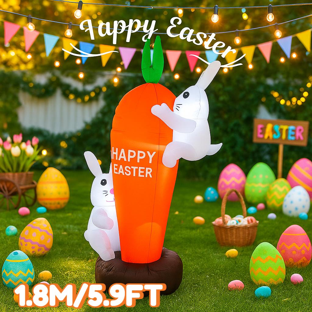 

1.8M/5.9FT Holiday Festival Inflatable Toy Rabbit Easter Climb Carrot DIY Decor Garden Yard Outdoor LED Light Ornament EU