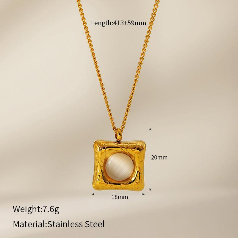 European and American Square Opal Pendant Necklace Collarbone Chain Female Personality Simple Gold-plated Stainless Steel Necklace