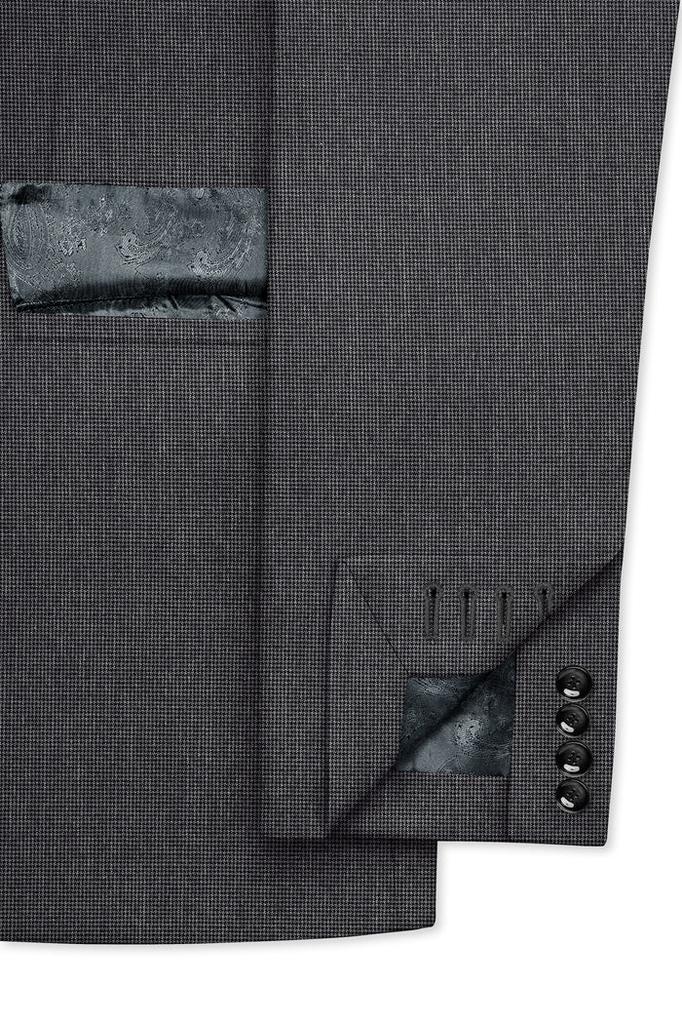Cinerro-Tuatara Gray Wool Rich houndstooth Textured Single Breasted Blazer