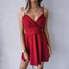Women's Summer Sexy Cross V Neck Sling Pleated Solid Color Short Dress