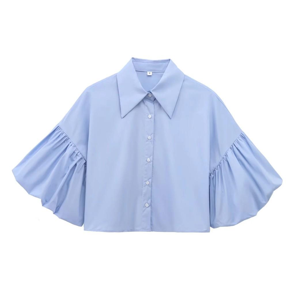 Classic Polyester Blouse With Bubble Sleeves For Women Spring Fashion