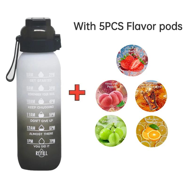 1PC 1000ML Flavor Water Bottle With Straw With 5PCS Flavor Pods Fashion Fitness Water Bottle For Outdoor Activities Sports Termo