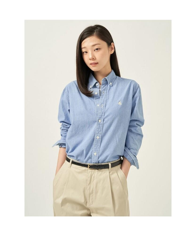 Binpolmen [Essential] Unisex Chambray Denim Shirt Sky Blue
