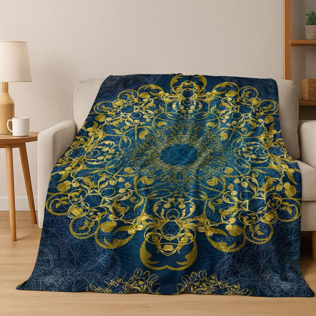 Regenbogen Mandala Blume Chakren Yoga Bohemia Kunst Flanell Decke, Gemütliche Weiche Überwurfdecke für Zuhause Schlafzimmer Bett Sofa Abdeckung Kinder Geschenk