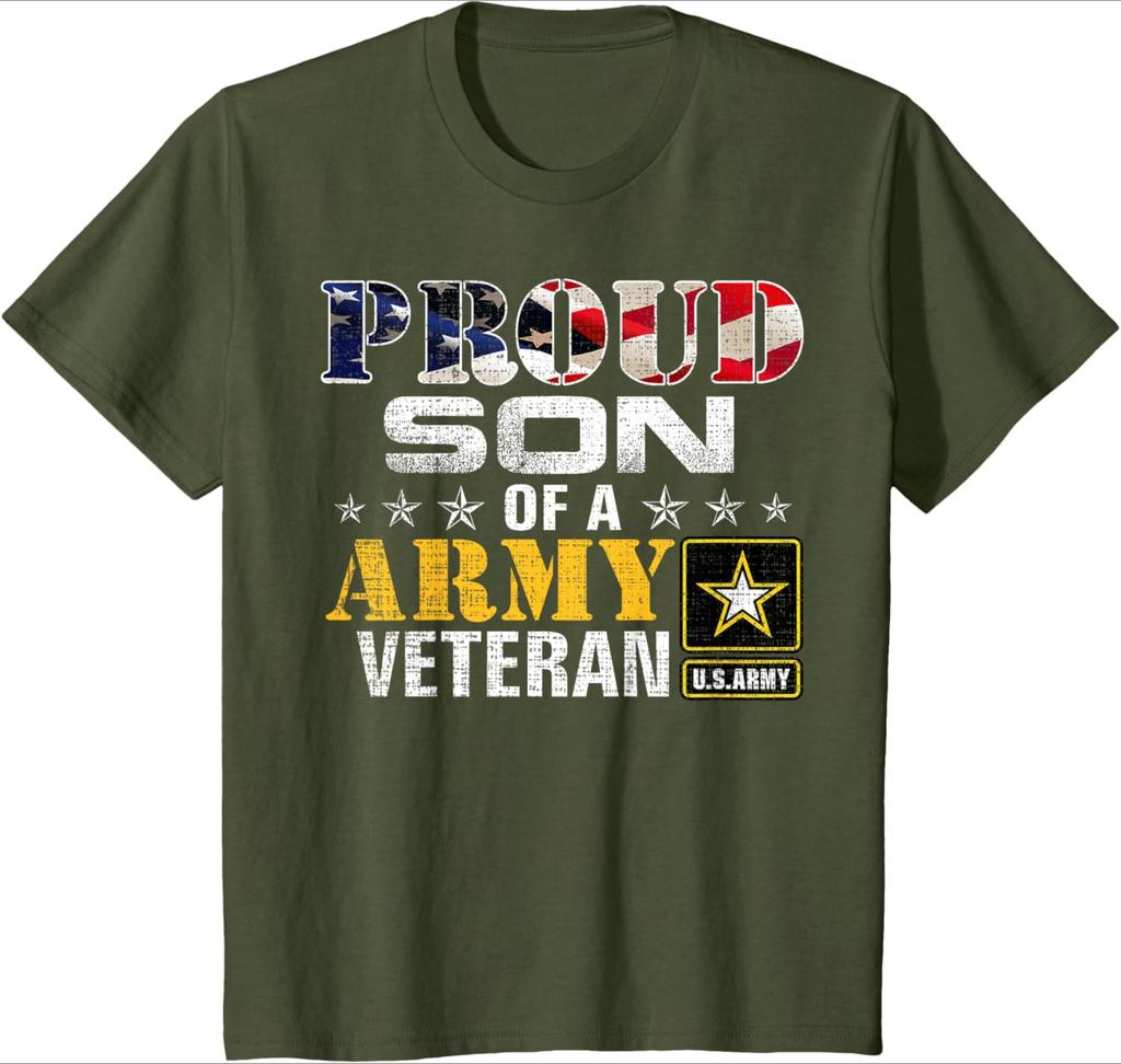 Proud Son Of A Army Veteran American Flag Military design100 cotton summer casual Oneck short sleeve printed mens Tshirt